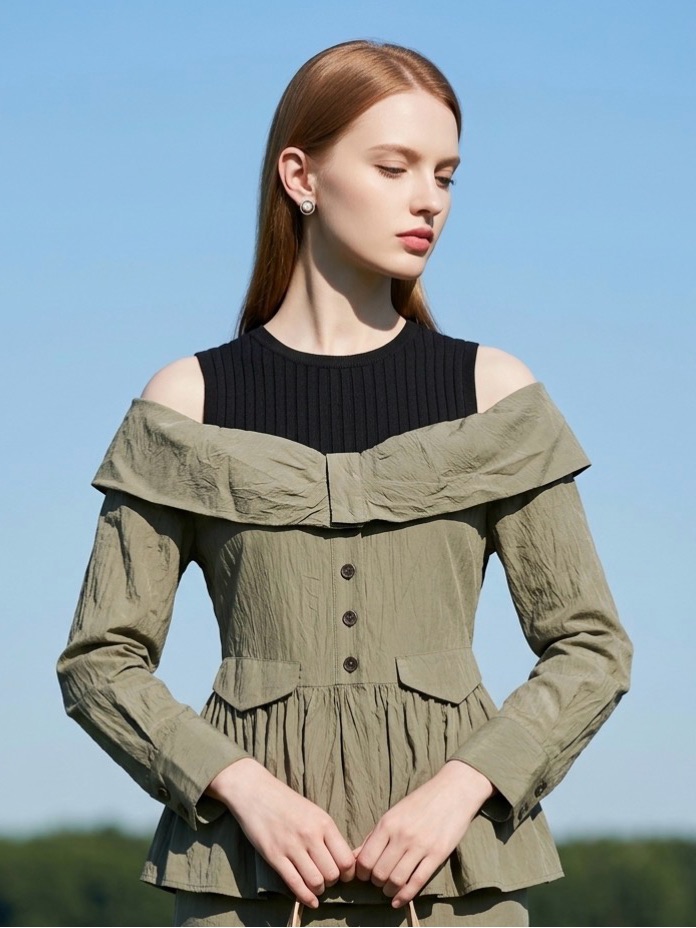 Nicole Miller Artelier Nwt Olive Solid Silk Habotai Off The Shoulder Top Sz Sp